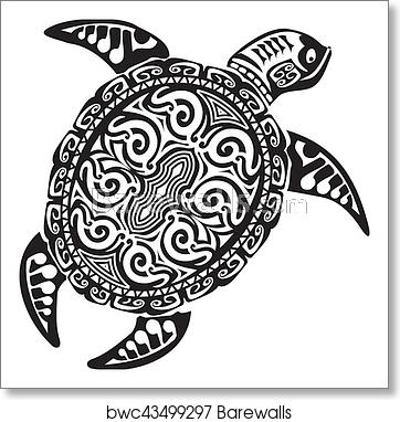 362x382 Turtle Tattoo In Maori Style Vector Illustration Art Print