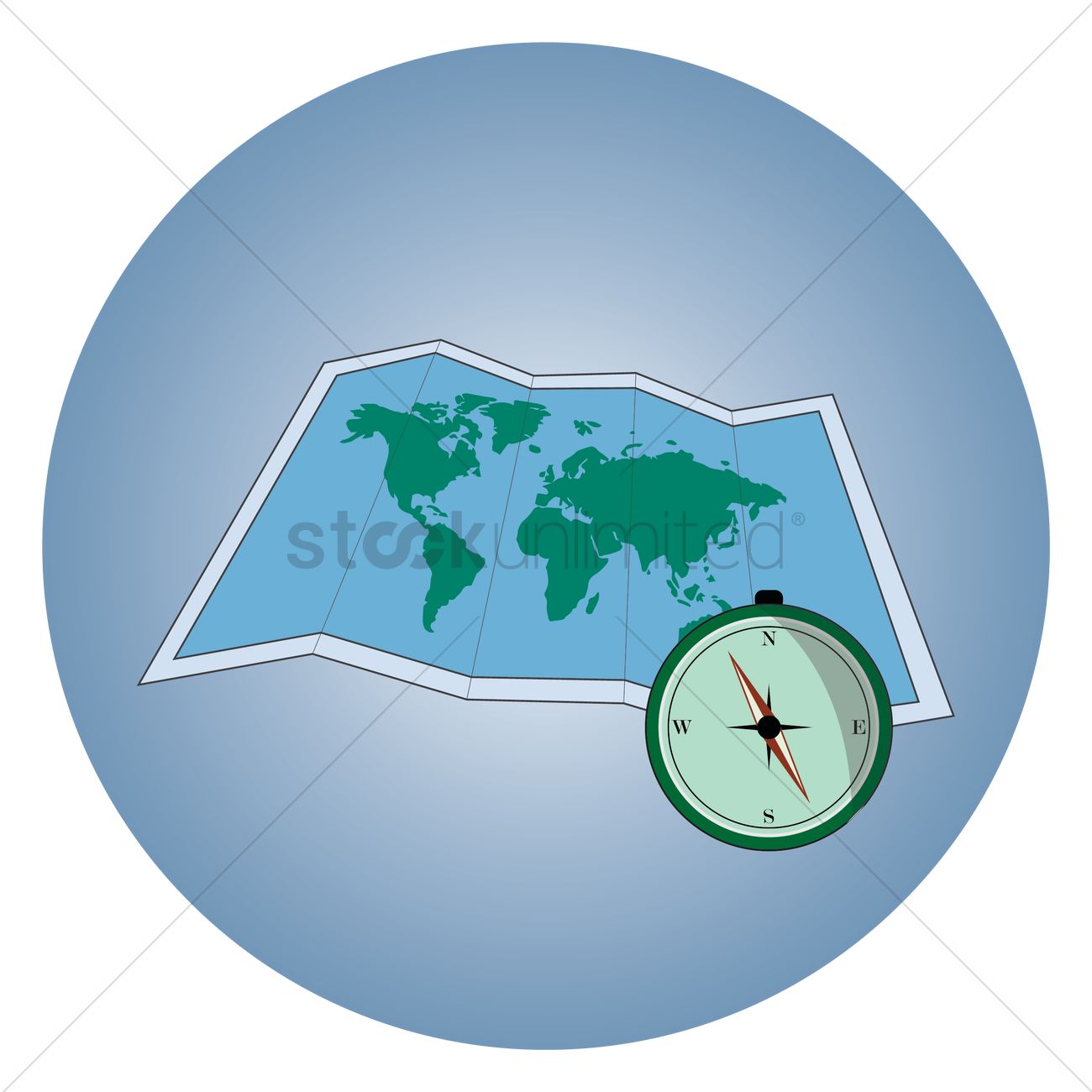 Map With Compass Vector Image 1300x1300 Map With Compass Vector Image