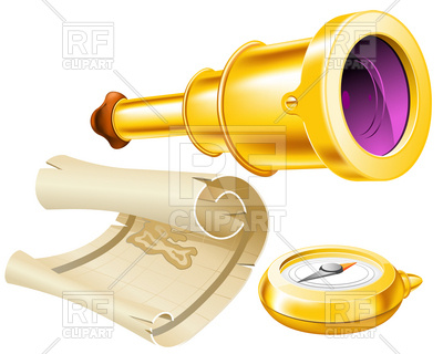 Treasure Map, Telescope And Compass Vector Image Of Objects Good 400x320 Treasure Map, Telescope And Compass Vector Image Of Objects Good
