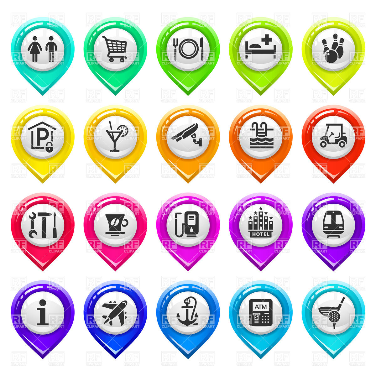 1200x1200 Map Markers With Service And Location Icons Vector Image Of Icons