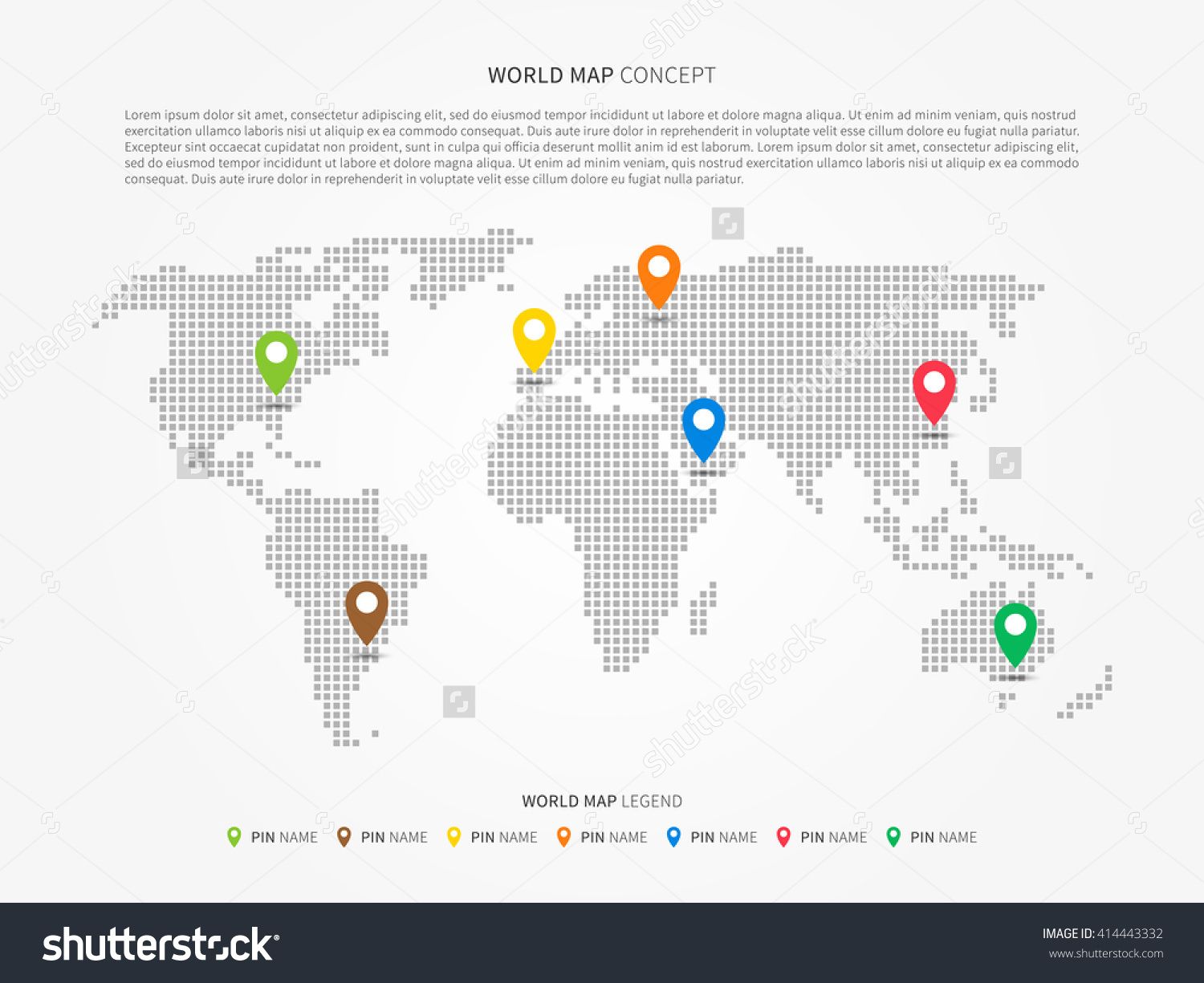 1500x1225 World Map Infographic With Colorful Pointers Vector Illustration