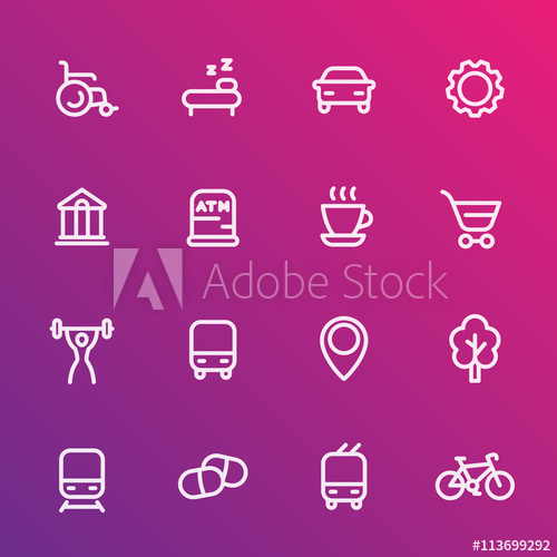 500x500 Line Icons Set For Map Legend, Signatures, Signs For City Map