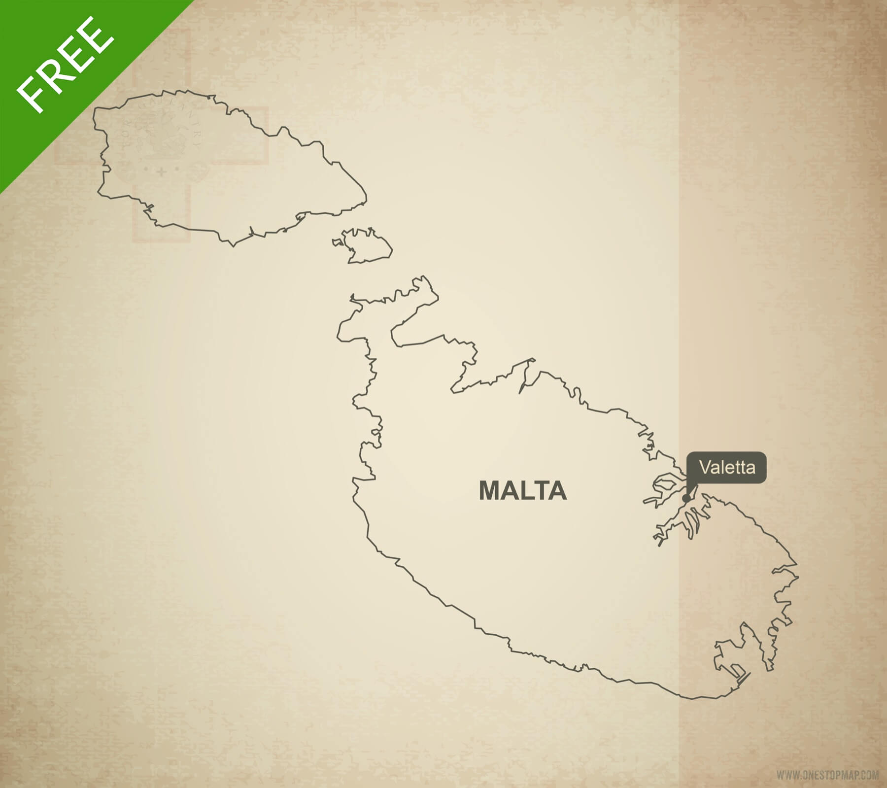 1800x1599 Free Vector Map Of Malta Outline One Stop Map