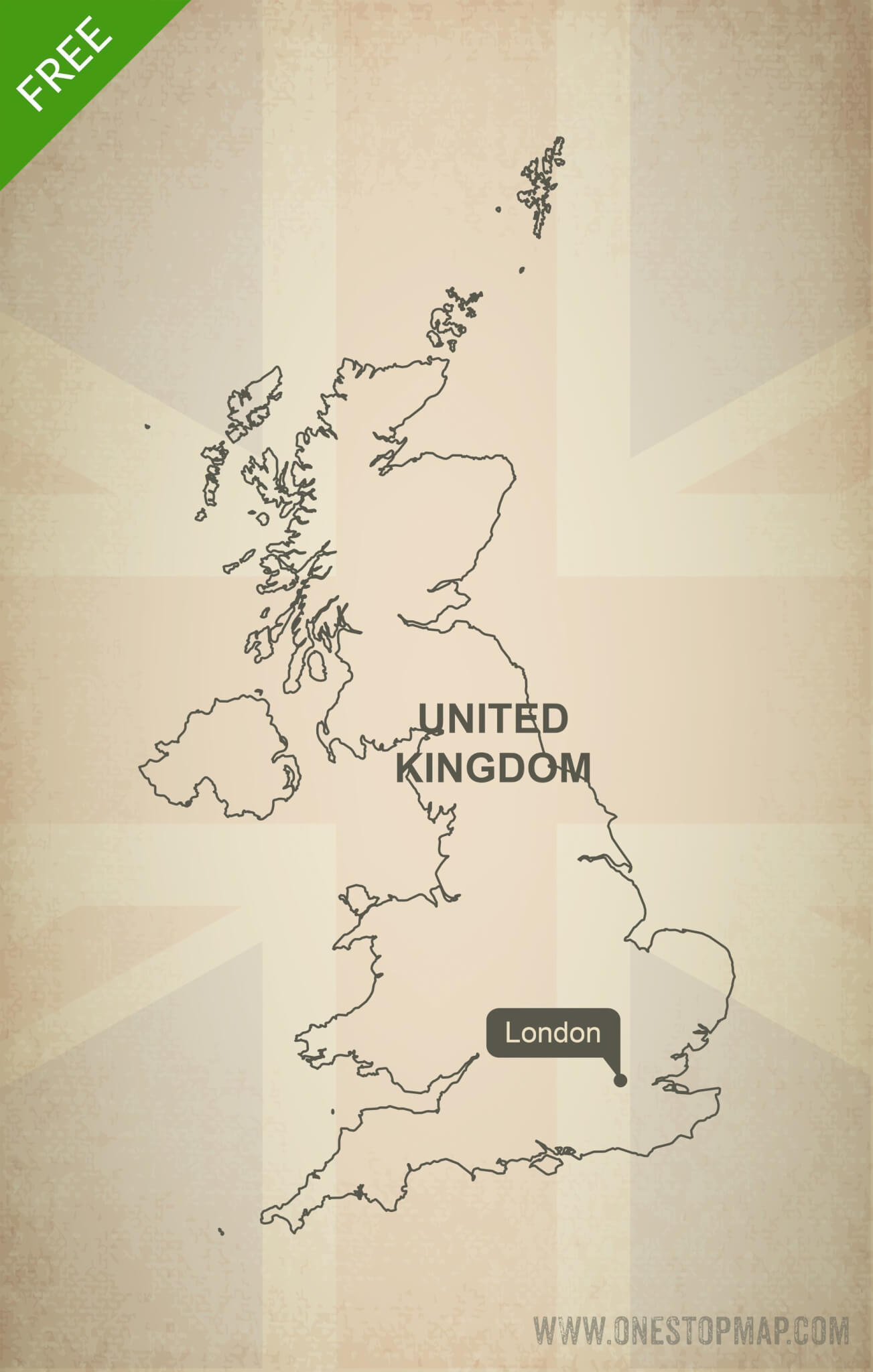 1303x2048 Free Vector Map Of United Kingdom Outline One Stop Map