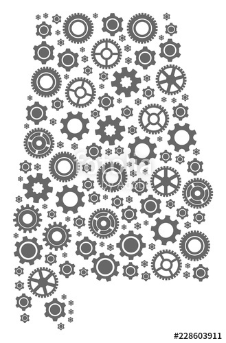 329x500 Map Of Alabama State Formed With Gray Cog Symbols Vector Abstract
