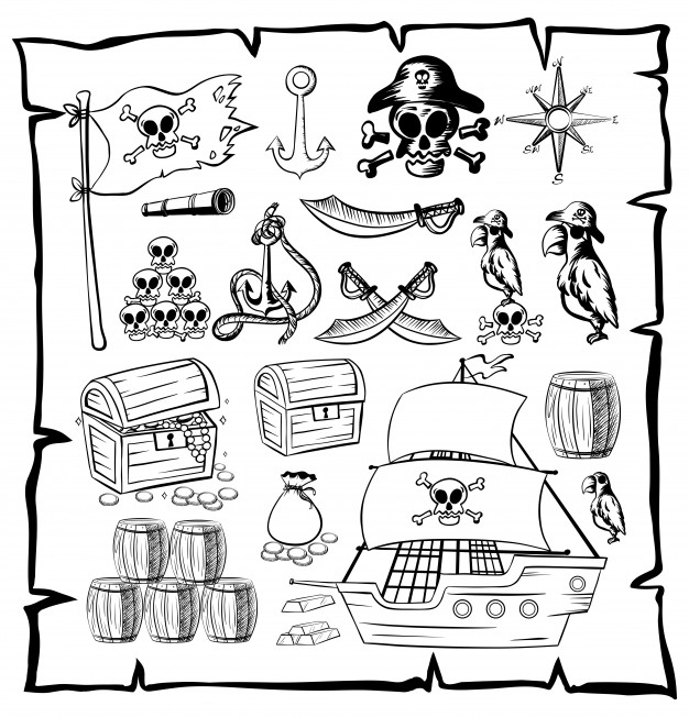 626x652 Map With Pirate Symbols Vector Free Download