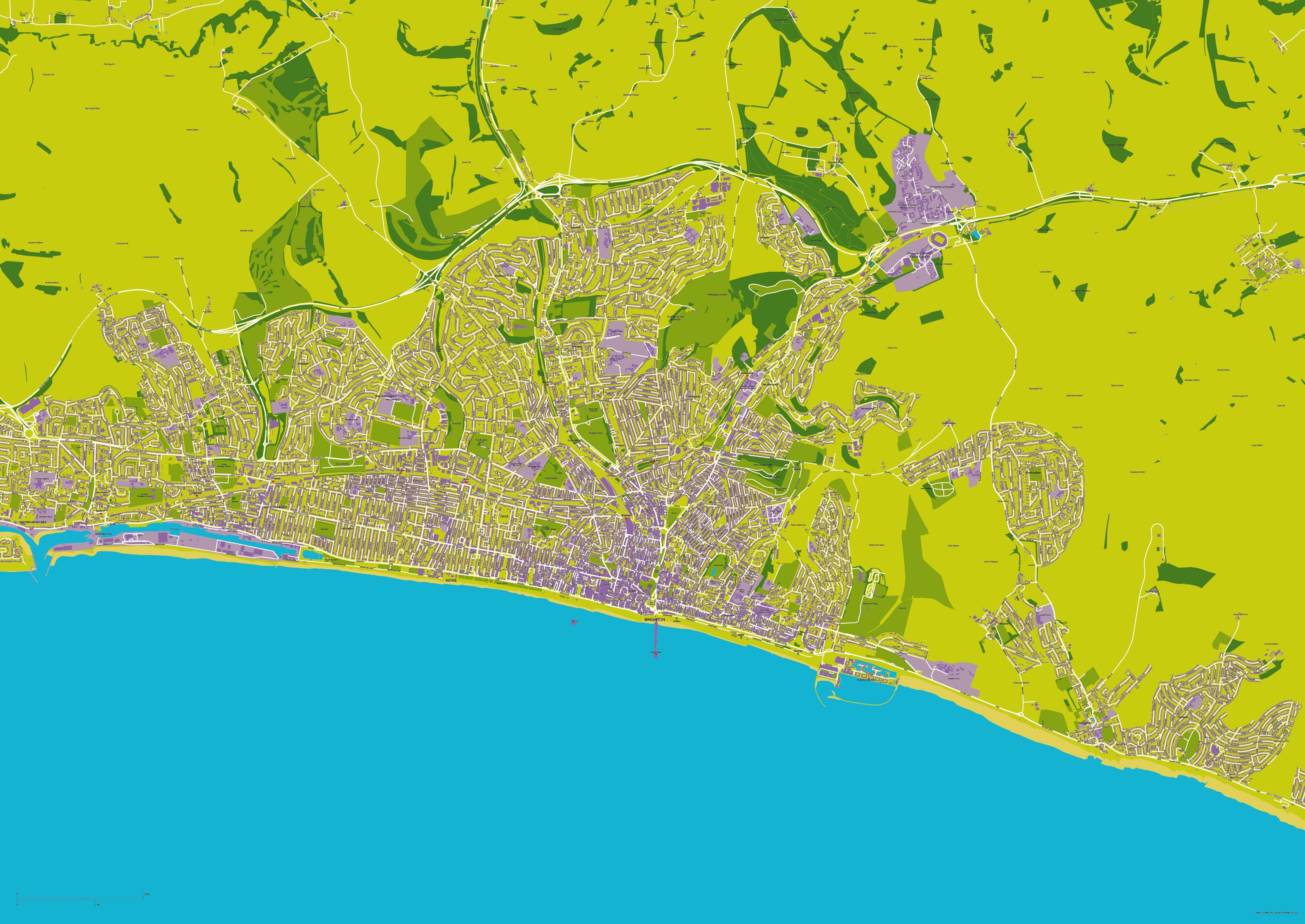 3361x2381 Brighton And Hove Street Map