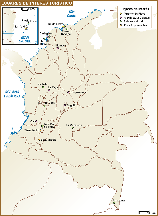 554x754 Colombia Mapa Interes Turistico Digital Maps Netmaps Uk Vector