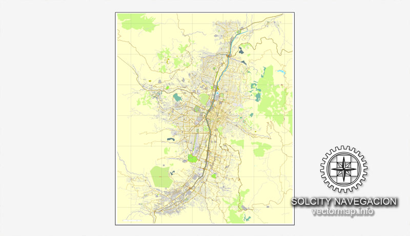 800x461 Medellin, Colombia, Printable Vector Street City Plan Map, Full