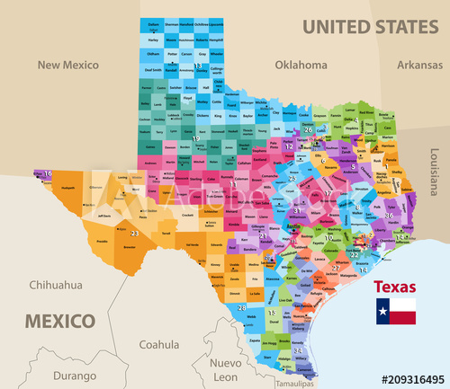 500x433 Vector Map Of Texas's Congressional Districts High Detailed