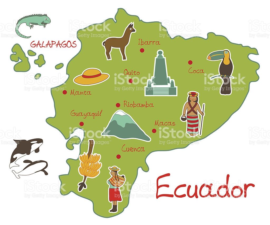 1024x854 Vector Illustration Of Map Of Ecuador With Typical Features
