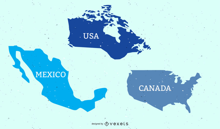900x529 Usa, Canada Mexican Flat Map