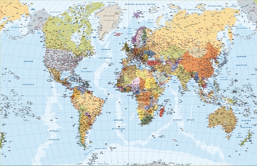 879x569 Mapamundi Espanol Illustrator Vector Maps