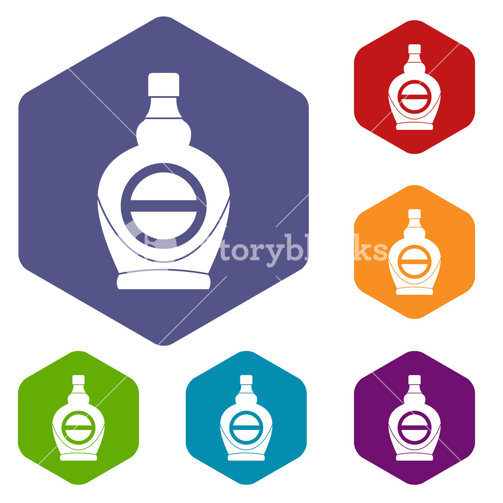 1000x1000 Maple Syrup In Glass Bottle Icons Set Hexagon Isolated Vector