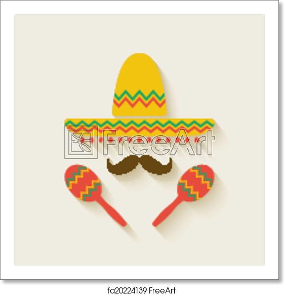 561x581 Free Art Print Of Mexican Sombrero And Maracas Mexican Sombrero