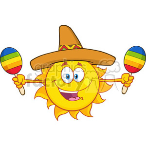 300x300 Happy Colorful Sun Cartoon Mascot Character With Sombrero Hat