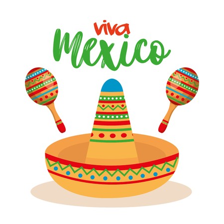 450x450 Mexican Culture Traditional Hat And Maracas Vector Illustration
