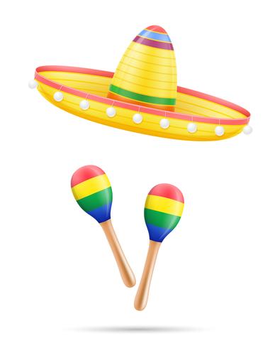 381x490 Sombrero National Mexican Headdress And Maracas Vector