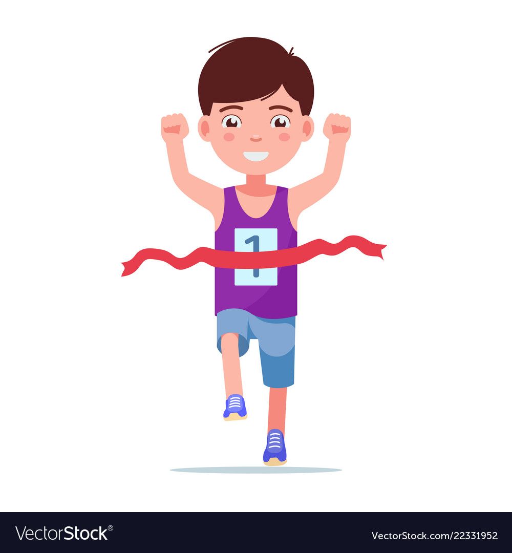 1000x1080 Cartoon Boy Running And Winning A Marathon Vector Image