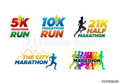 500x350 Set Colorful Marathon Run Event Logo Template With Running People