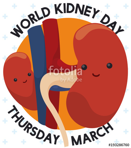 443x500 Cute Kidneys Commemorating World Kidney Day In March, Vector