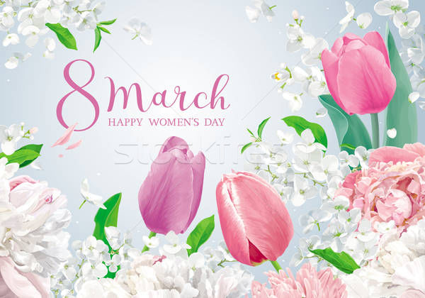 600x420 Flowers For March Vector Greeting Card Vector Illustration