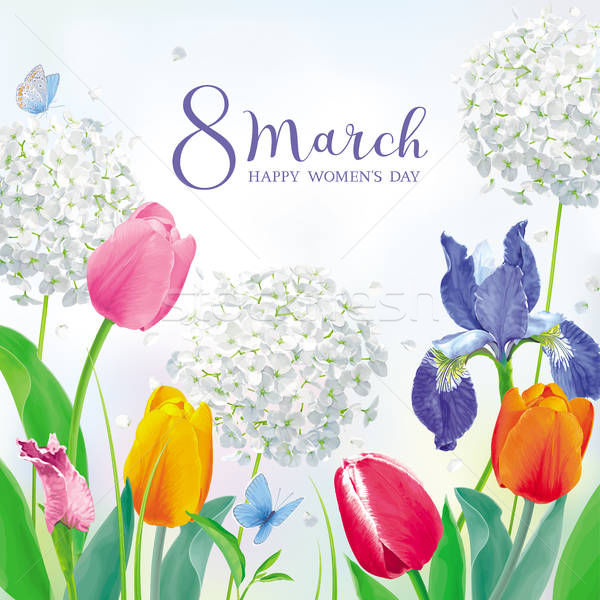 600x600 Tulips In The Spring Garden For March Vector Greeting Card