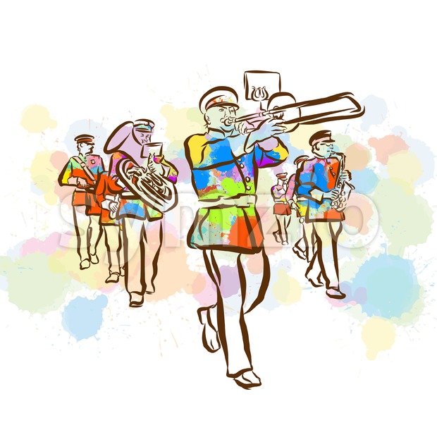620x620 Colorful Marching Band Sketch Vector Illustration