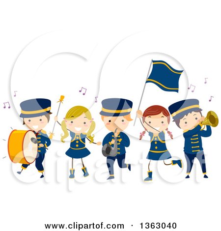 450x470 Clipart Of A Marching Band Of Children Playing Musical Instruments