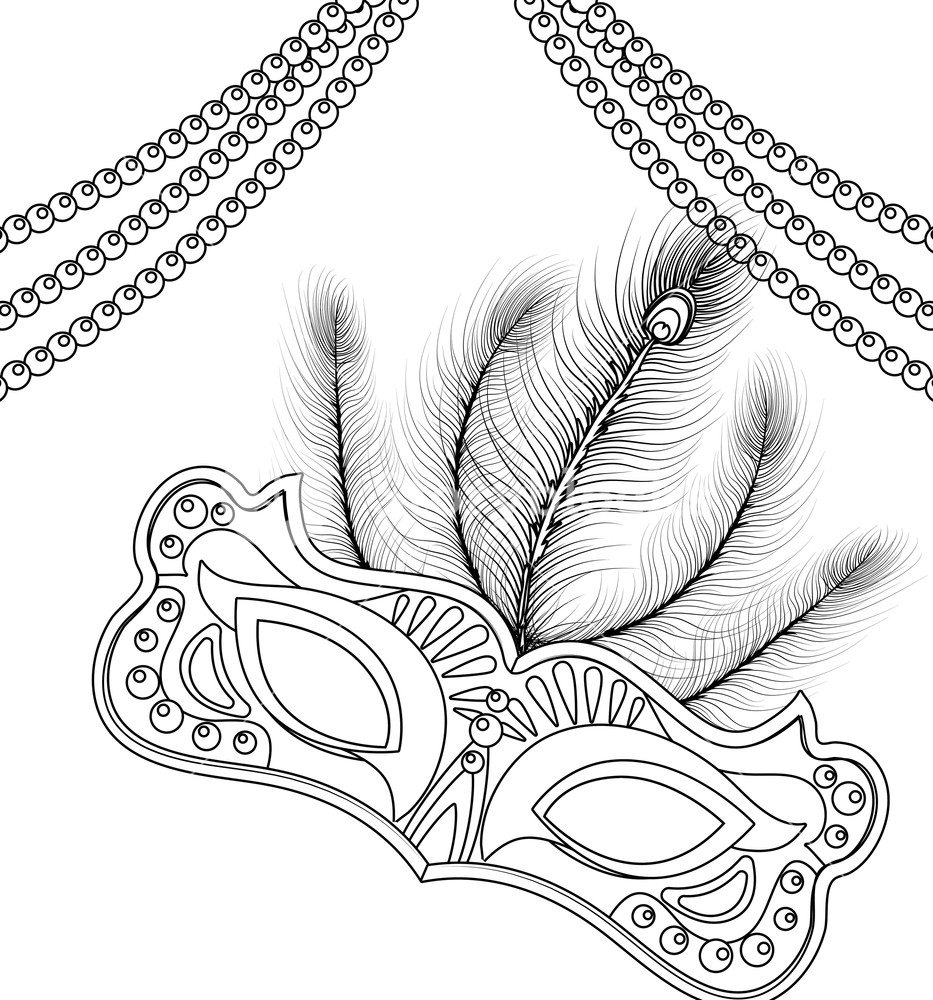 933x1000 Mask And Beads Mardi Gras Vector Illustration Graphic Design