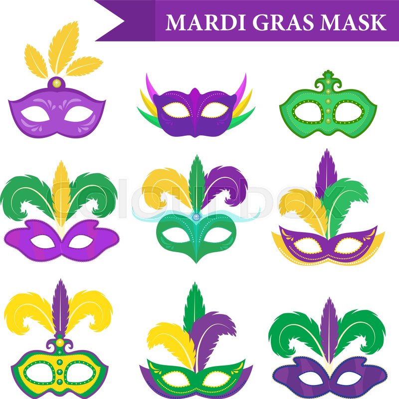 800x799 Mardi Gras Mask Set, Design Element, Stock Vector Colourbox