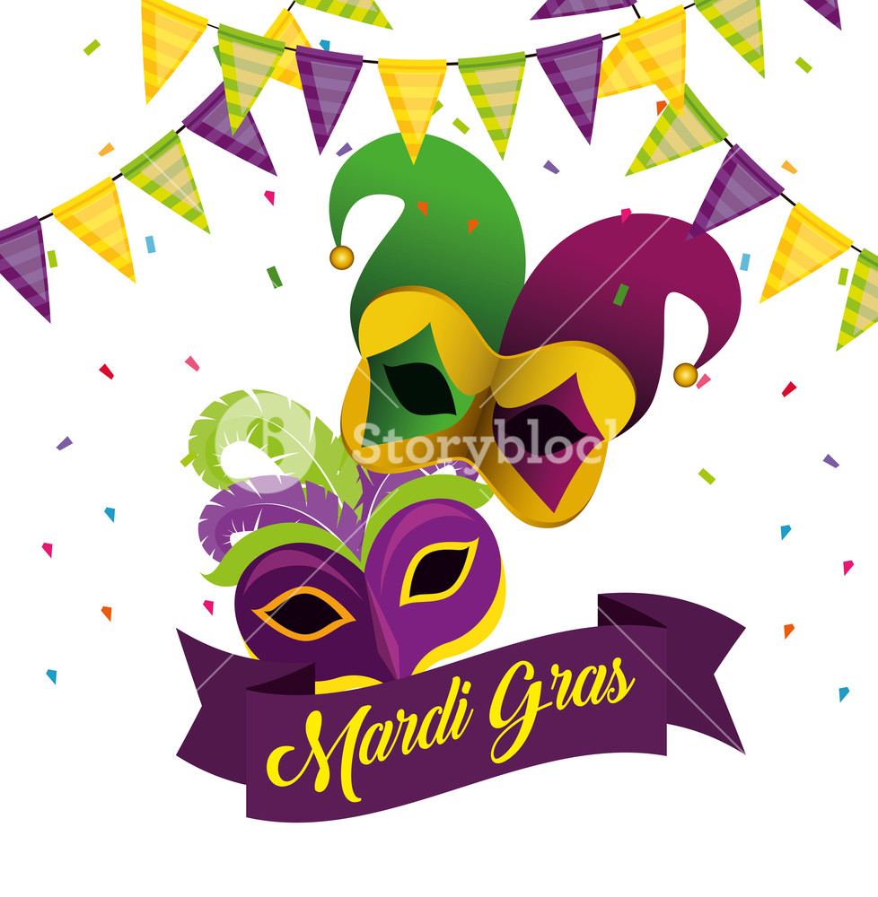978x1000 Mardi Gras With Party Banner And Masks Vector Illustration Royalty