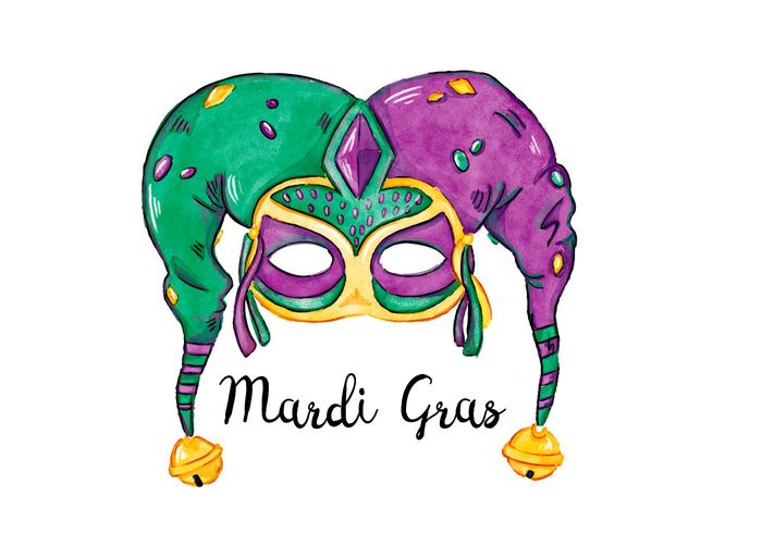 700x490 Green And Purple Watercolor Mardi Gras Festival Mask Vector