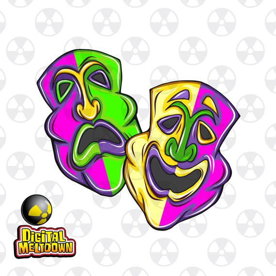 570x570 Mardi Gras Vector Clipart Comedy Tragedy Masks With Beads Etsy