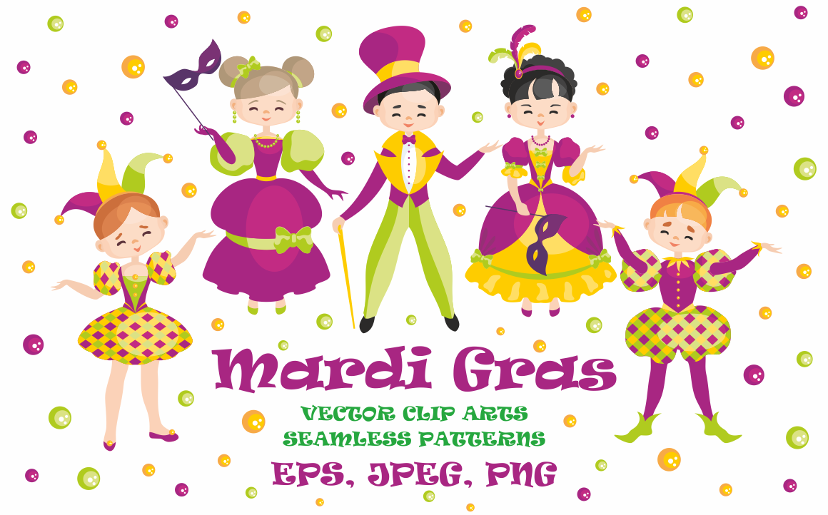 1160x722 Mardi Gras Mini Set, Vector Clip Arts And Seamless Patterns