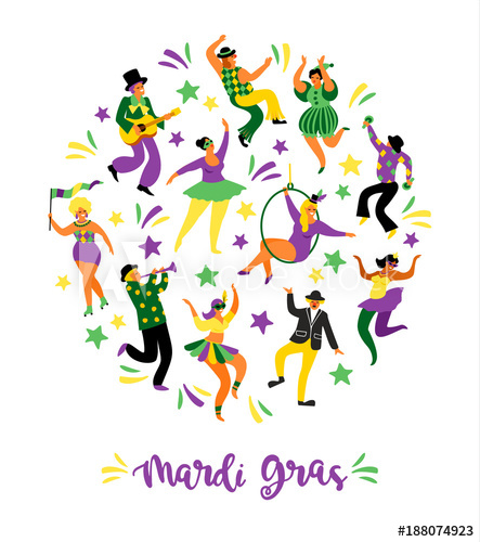 443x500 Mardi Gras Vector Illustration Of Funny Dancing Men And Women