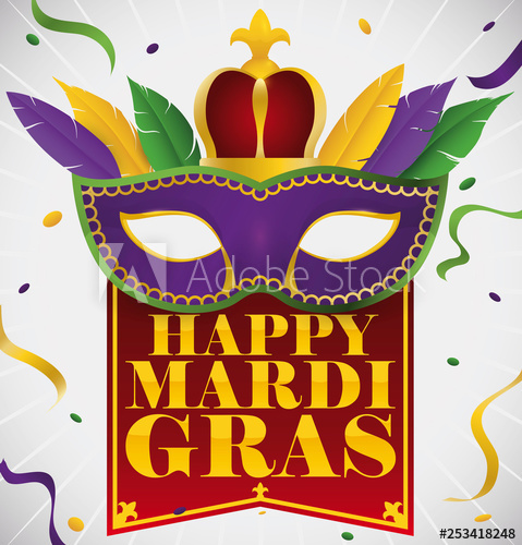 479x500 Mask With Feathers, Crown And Festive Fabric For Mardi Gras