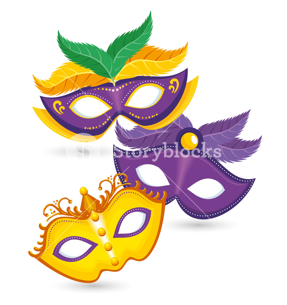 943x1000 Set Of Purple And Yellow Carnival Mask Mardi Gras Vector
