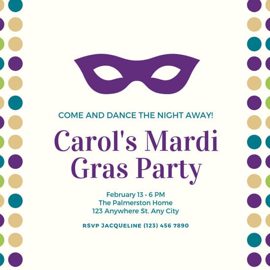 550x550 Colorful Dots Mask Vector Mardi Gras Invitation