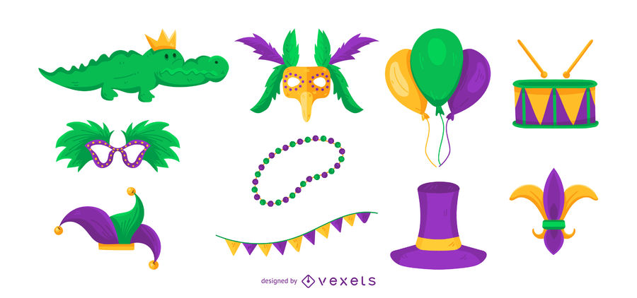 900x422 Mardi Gras Vector Set