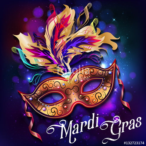 500x500 Mardi Gras Mask, Colorful Poster, Template, Flyer Vector