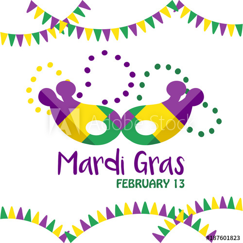 500x500 Mardi Gras Vector Hand Drawn Illustration, Card, Invitation