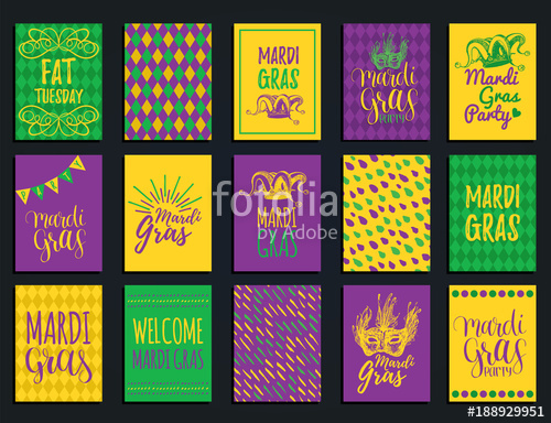 500x384 Mardi Gras Vector Hand Lettering Greeting Cards Set Fat,shrove