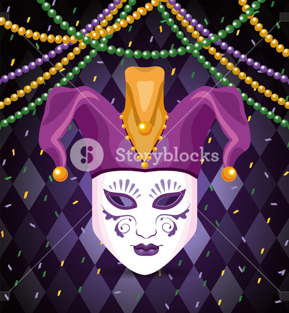 922x1000 Joker Head With Necklace Balls To Mardi Gras Vector Illustration
