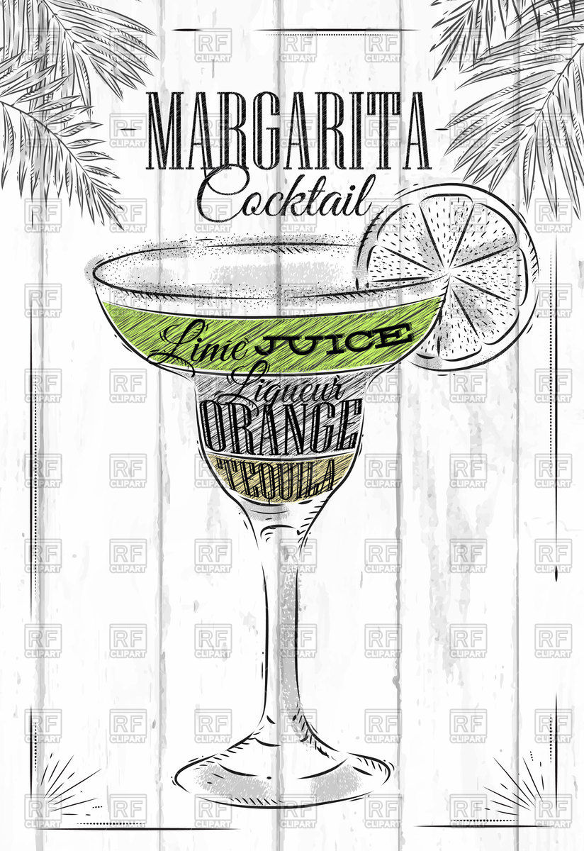 Margarita Cocktail In Vintage Style On Wooden Boards Vector Image 824x1200 Margarita Cocktail In Vintage Style On Wooden Boards Vector Image