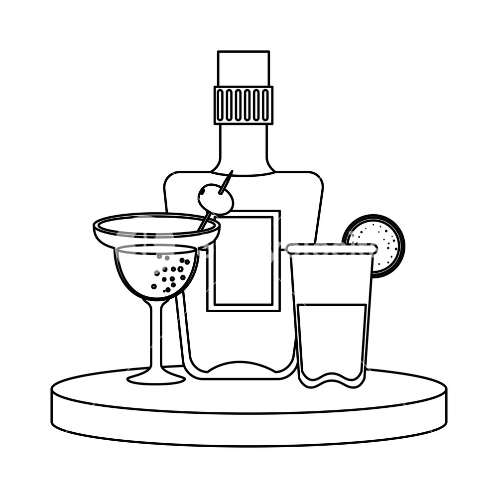 Tequila Bottle And Margarita Cocktail Vector Illustration Design 1000x1000 Tequila Bottle And Margarita Cocktail Vector Illustration Design