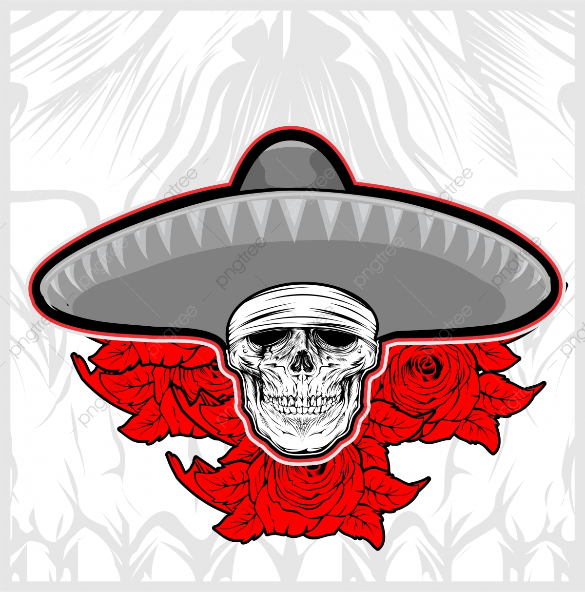 1200x1214 Skull Wearing Sombrero Hat Mexico With Rose, Sombreros, Skulls