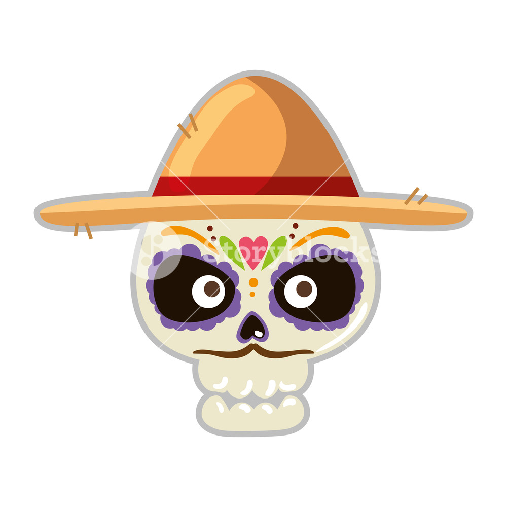 1000x1000 Death Day Mask With Mariachi Hat Vector Illustration Design