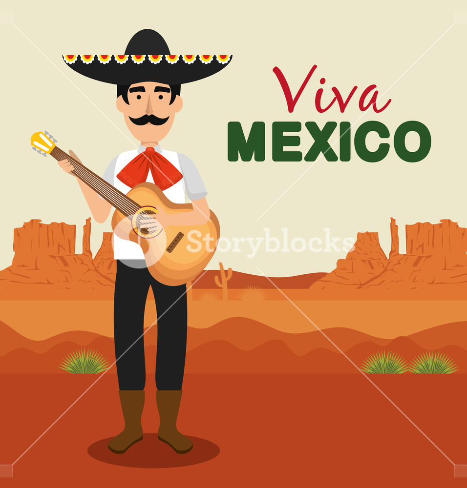 956x1000 Mariachi With Guitar And Hat To Celebration Event Vector