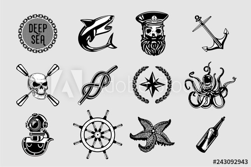 500x334 Nauitical Icons Set Vintage Marine Signs Collection With Sailing